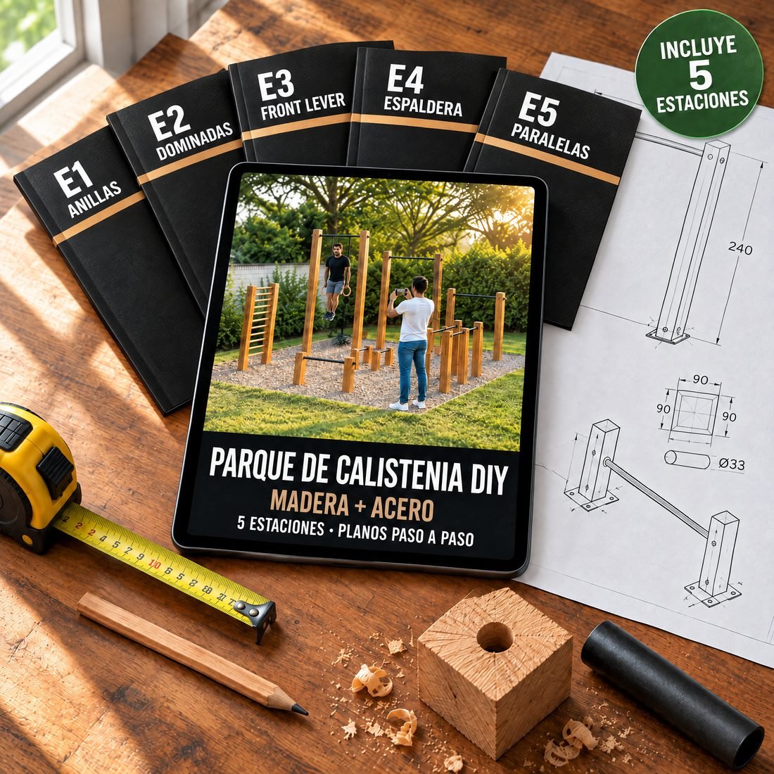 Kit Parque de Calistenia DIY: 5 estaciones con planos paso a paso